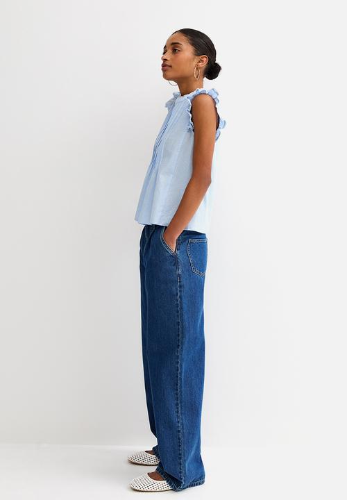 New Look - K sammy stripe pintuck blouse - blue