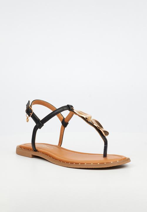 Miss Black - Alia 5 classic gold trim sandal - black