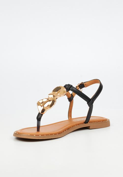 Miss Black - Alia 5 classic gold trim sandal - black