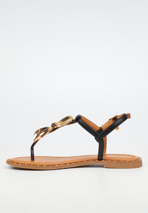Miss Black - Alia 5 classic gold trim sandal - black