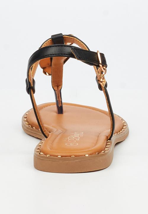 Miss Black - Alia 5 classic gold trim sandal - black
