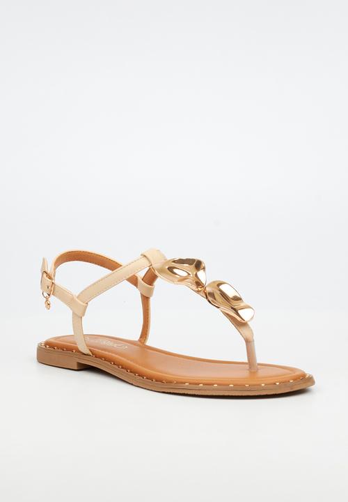 Miss Black - Alia 5 classic gold trim sandal - natural