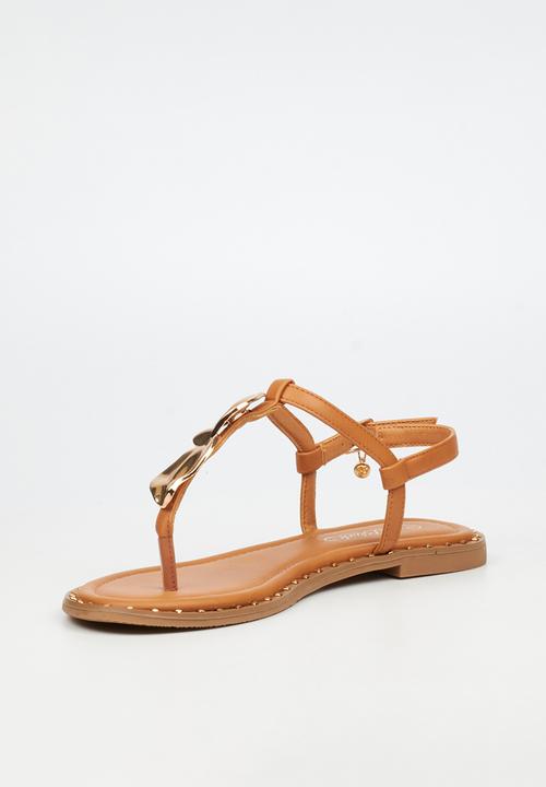 Miss Black - Alia 5 classic gold trim sandal - tan