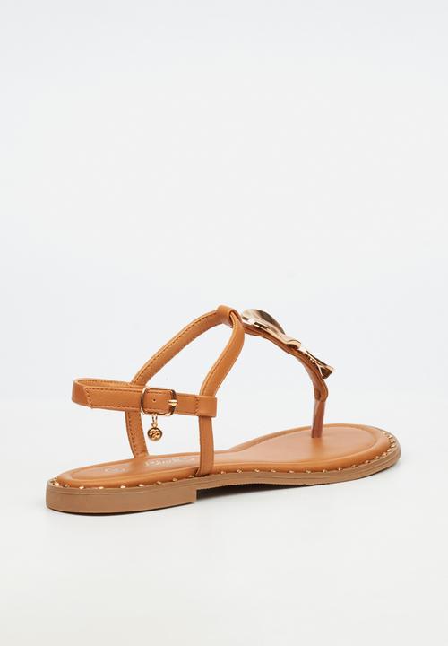 Miss Black - Alia 5 classic gold trim sandal - tan