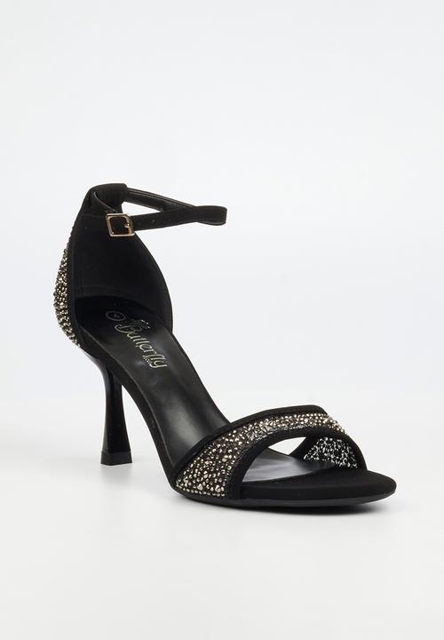 Butterfly Feet - Macie 1 rhinestone ankle strap heel - black