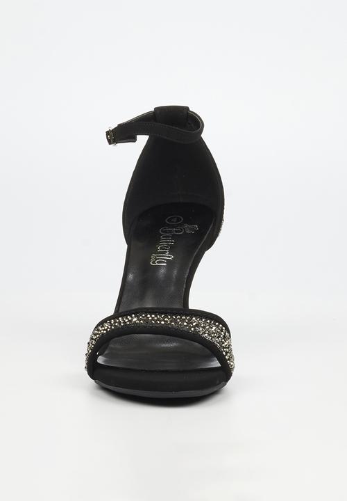 Butterfly Feet - Macie 1 rhinestone ankle strap heel - black