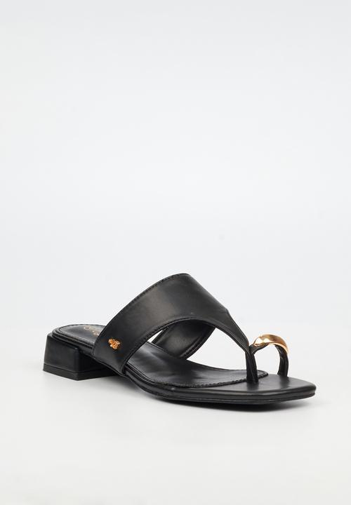 Miss Black - Joanna 1 gold trim low block heel - black