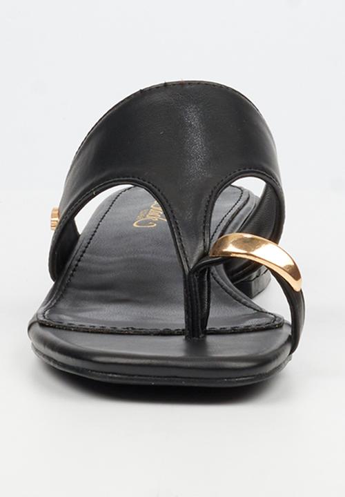 Miss Black - Joanna 1 gold trim low block heel - black