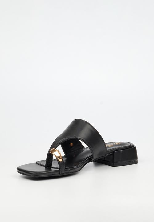 Miss Black - Joanna 1 gold trim low block heel - black
