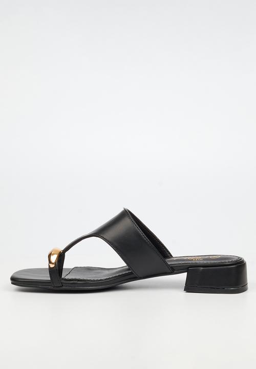 Miss Black - Joanna 1 gold trim low block heel - black