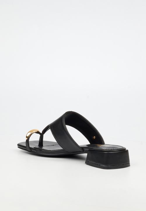 Miss Black - Joanna 1 gold trim low block heel - black