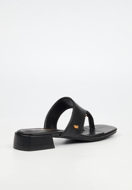 Miss Black - Joanna 1 gold trim low block heel - black