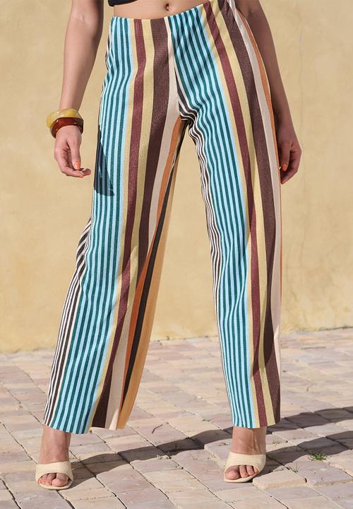 Me&B - Straight Leg Plisse Pull On Pants - Multistripe
