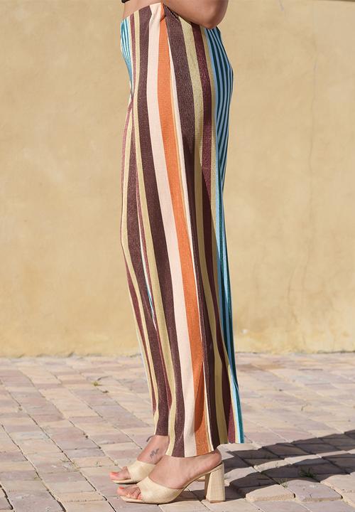 Me&B - Straight Leg Plisse Pull On Pants - Multistripe