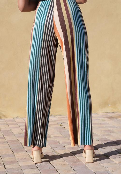 Me&B - Straight Leg Plisse Pull On Pants - Multistripe