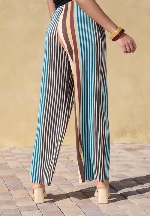 Me&B - Straight Leg Plisse Pull On Pants - Multistripe