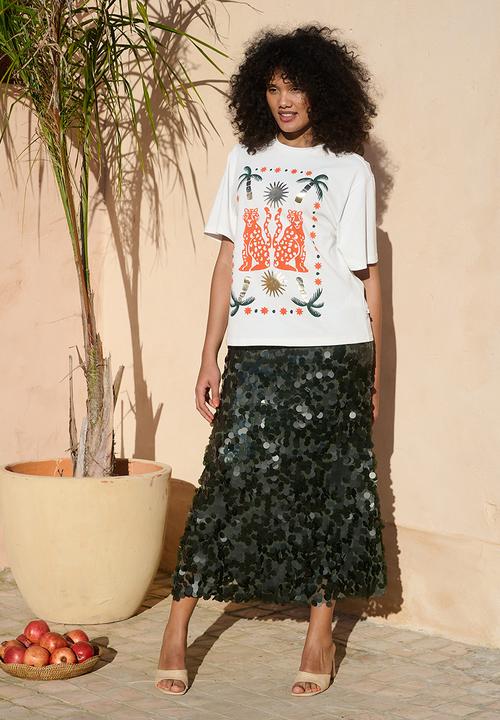 Me&B - Statement Tee With Moroccan Cheetah - White
