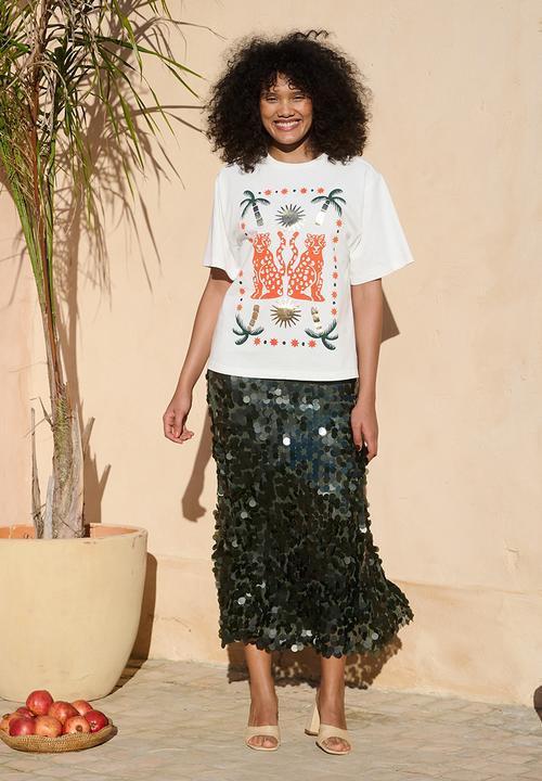 Me&B - Statement Tee With Moroccan Cheetah - White