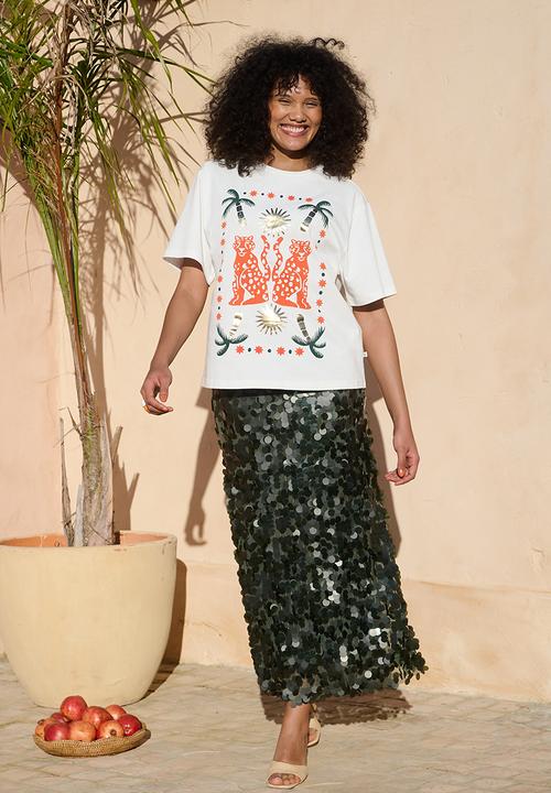 Me&B - Statement Tee With Moroccan Cheetah - White