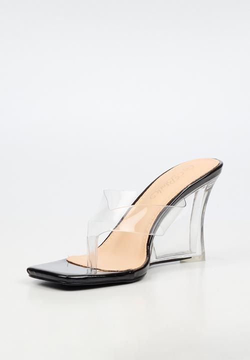 Miss Black - Sydney 1 vynil strap clear wedge - black