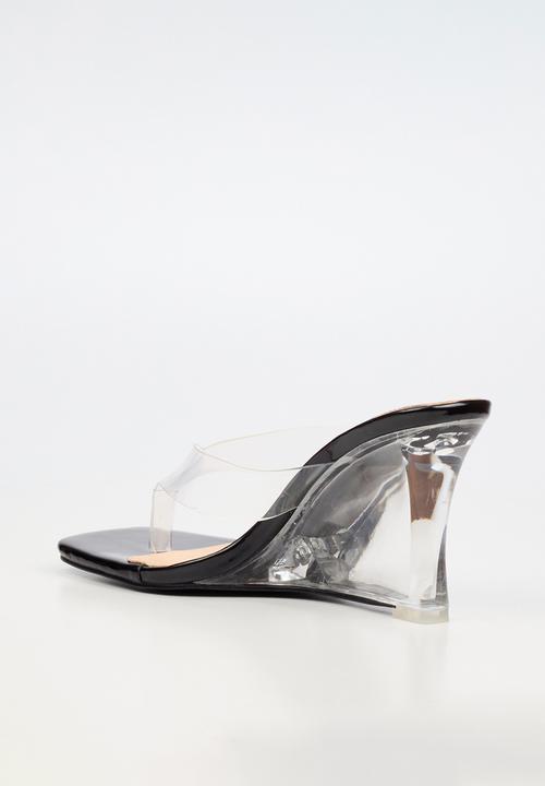 Miss Black - Sydney 1 vynil strap clear wedge - black