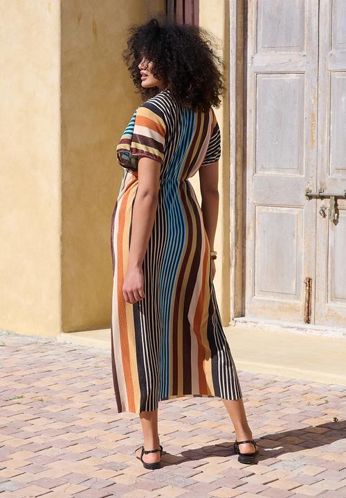 Me&B - Plisse Joy Kaftan Sleeve Dress - Multistripe