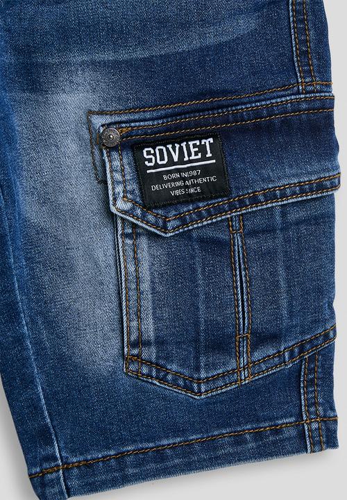 SOVIET - Boys Cargo Pocket Denim Short - Indigo