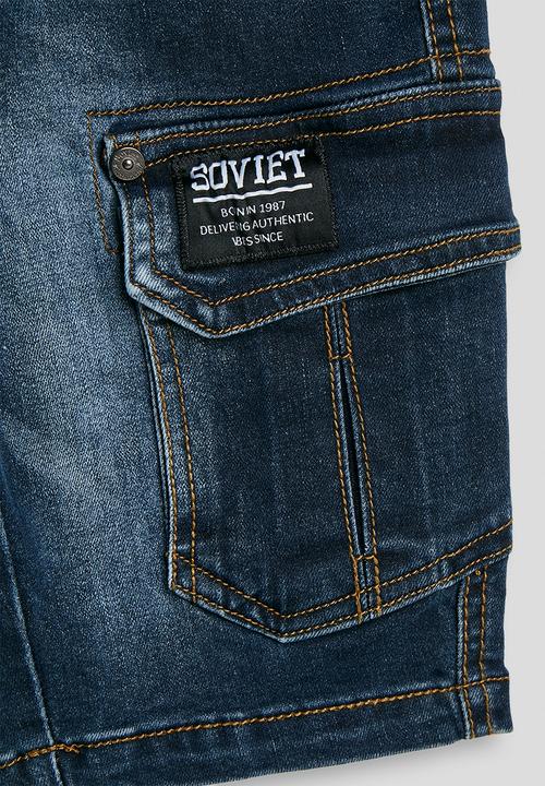 SOVIET - Boys Cargo Pocket Denim Short - Dk Indigo