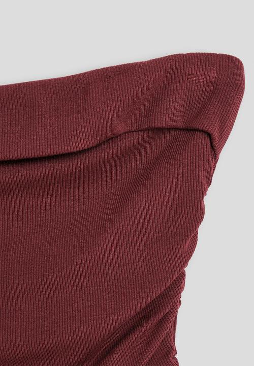 Pop Candy - Ribbed side ruched tube top - burgundy