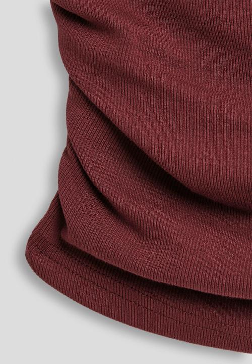 Pop Candy - Ribbed side ruched tube top - burgundy