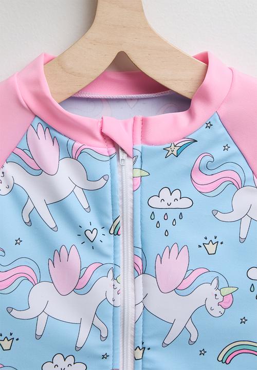 Pop Candy - Zip rash vest and bikini bottoms - blue/pink/aop