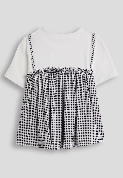 Pop Candy - Tee and gathered cami - white/check