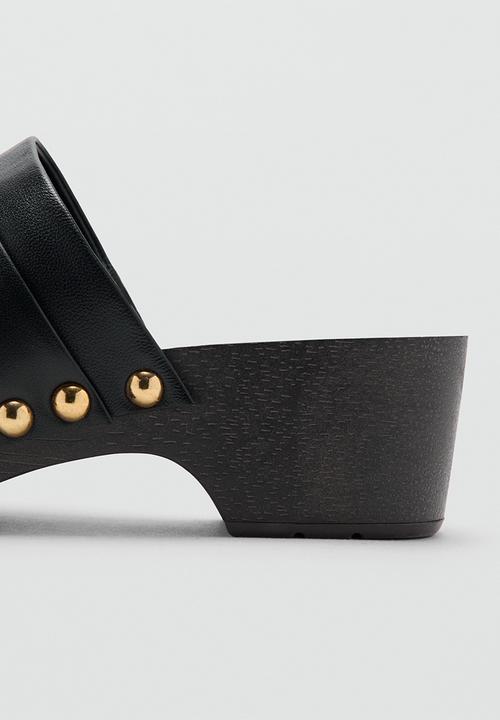 MANGO - Kata leather clog heel - black