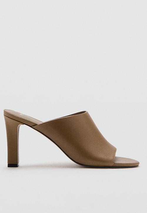 MANGO - Lioneta leather peep toe mule heel - beige/khaki