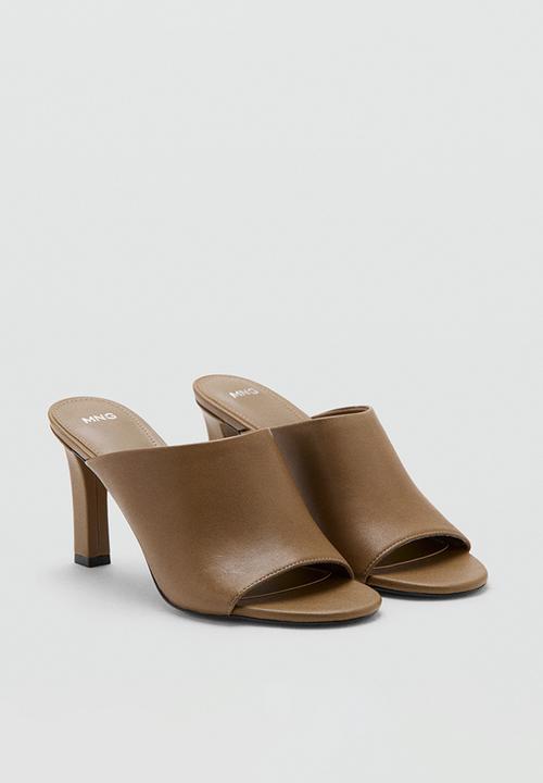 MANGO - Lioneta leather peep toe mule heel - beige/khaki