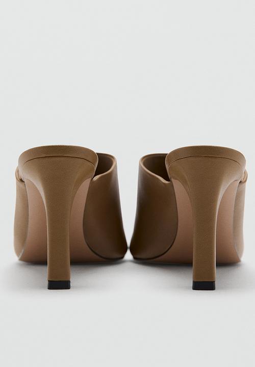 MANGO - Lioneta leather peep toe mule heel - beige/khaki