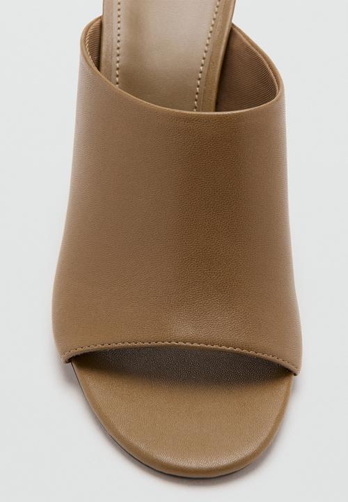 MANGO - Lioneta leather peep toe mule heel - beige/khaki
