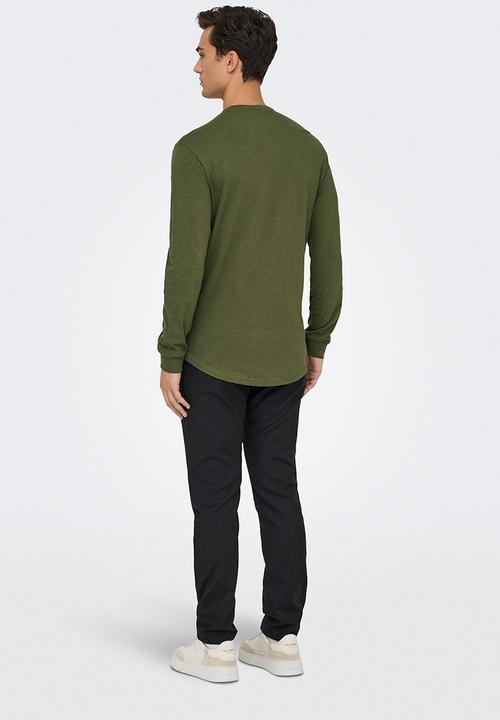 Only & Sons - BENNE HENLEY REG LS TEE VD - Olive night