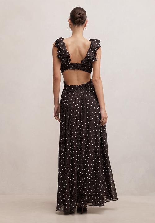 Forever New - Selena ruffle shoulder maxi dress - brown vale spot