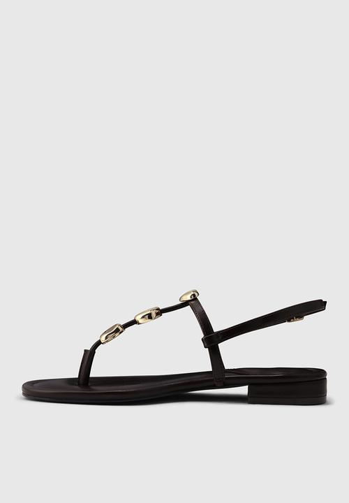 Forever New - Fiona 2 irregular shaped trim flat sandal - chocolate brown