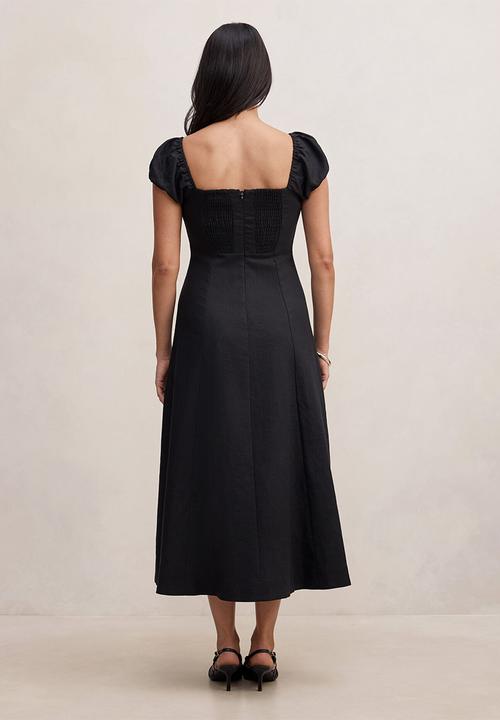 Forever New - Portia folded collar linen midi dress - black