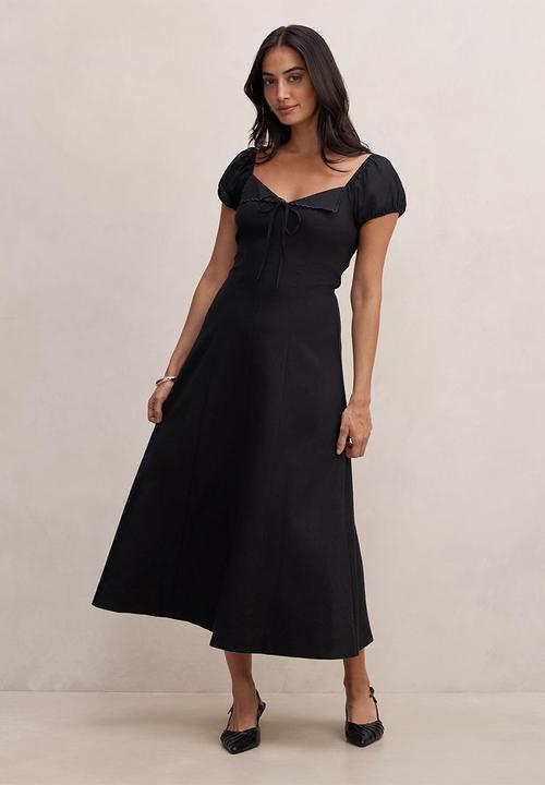 Forever New - Portia folded collar linen midi dress - black