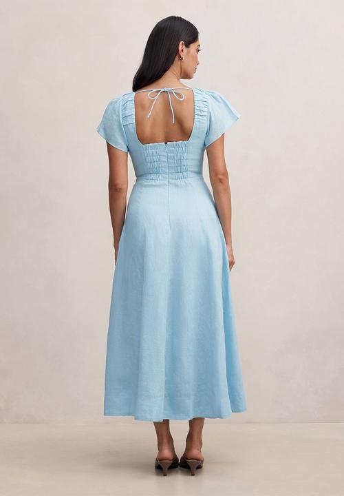 Forever New - Rue puff sleeve gathered midi dress -  seafoam aqua