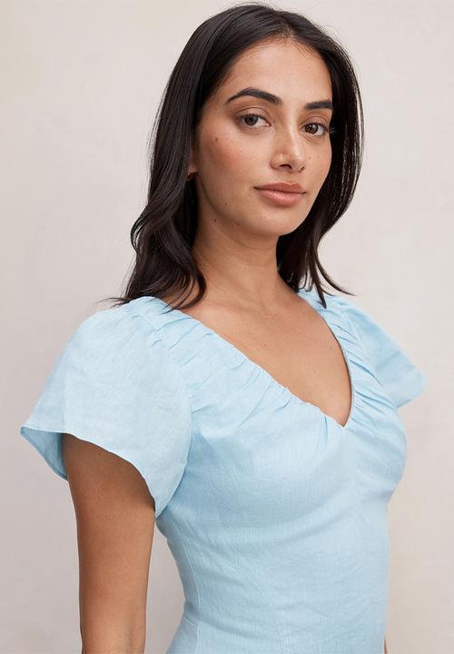 Forever New - Rue puff sleeve gathered midi dress -  seafoam aqua
