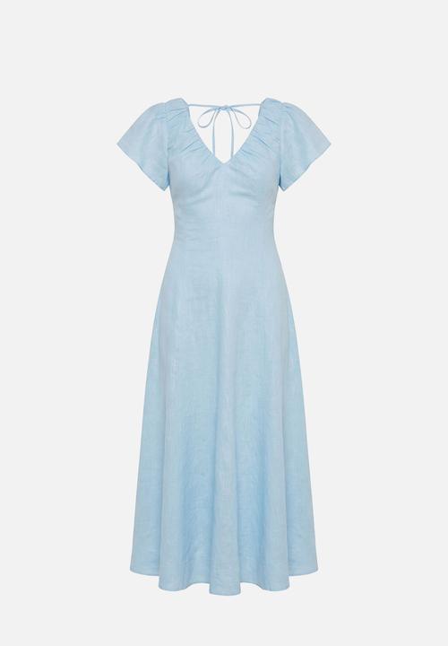 Forever New - Rue puff sleeve gathered midi dress -  seafoam aqua
