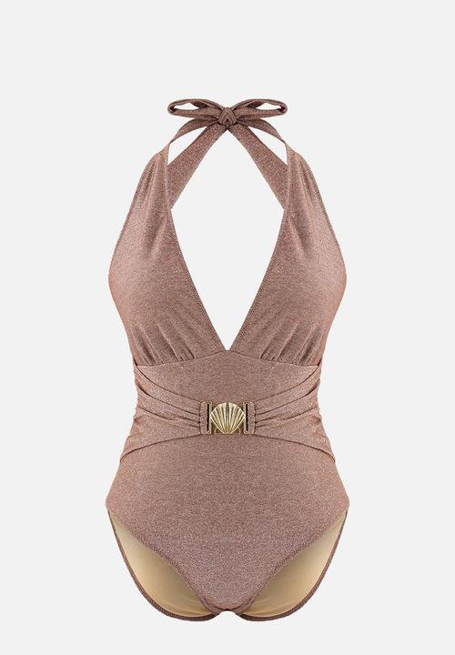Trendyol - Glittery cast-on leather swimsuit - brown