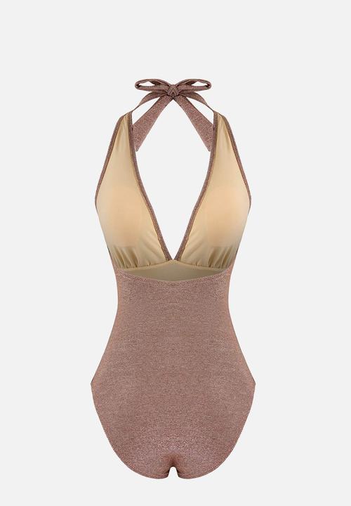 Trendyol - Glittery cast-on leather swimsuit - brown