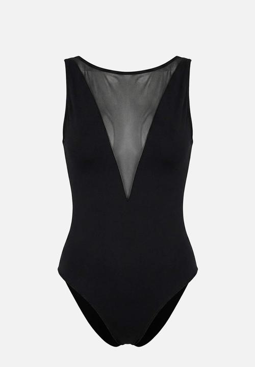 Trendyol - Mesh detailed halter neck swimsuit - black
