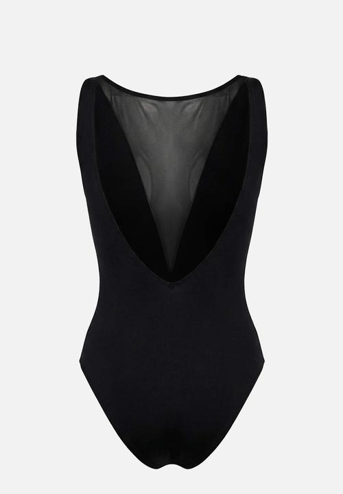 Trendyol - Mesh detailed halter neck swimsuit - black