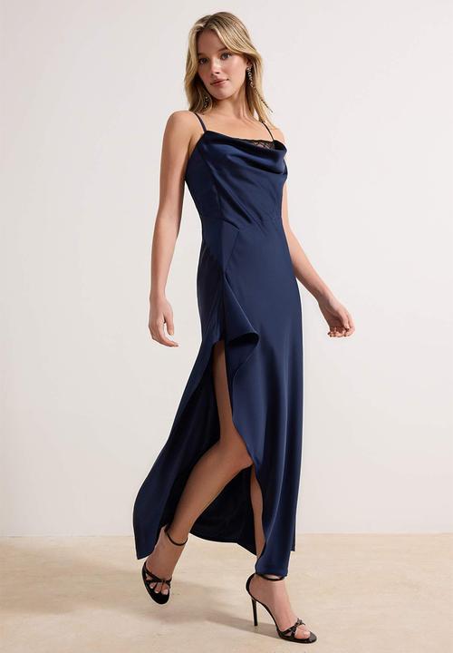 Trendyol - Degaje Collar Slip Maxi Dress - Navy Blue